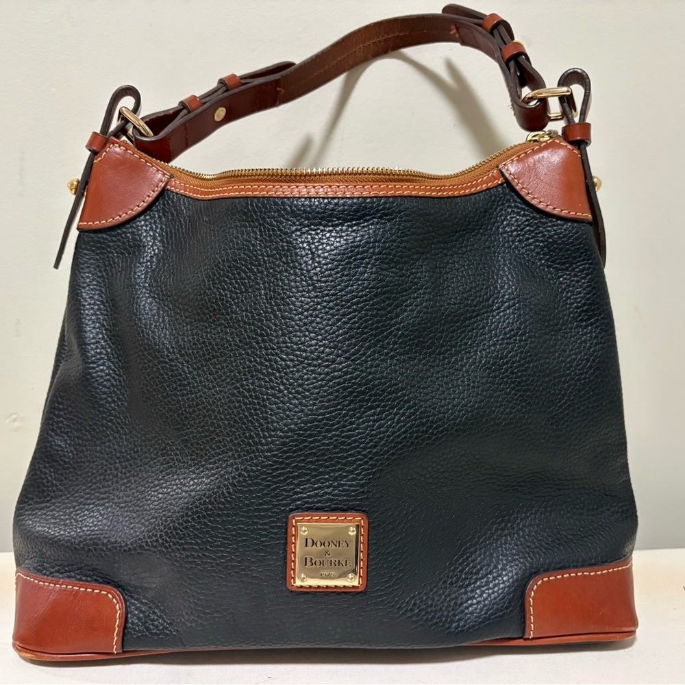 Dooney & Bourke Black and Tan Leather Hobo Bag